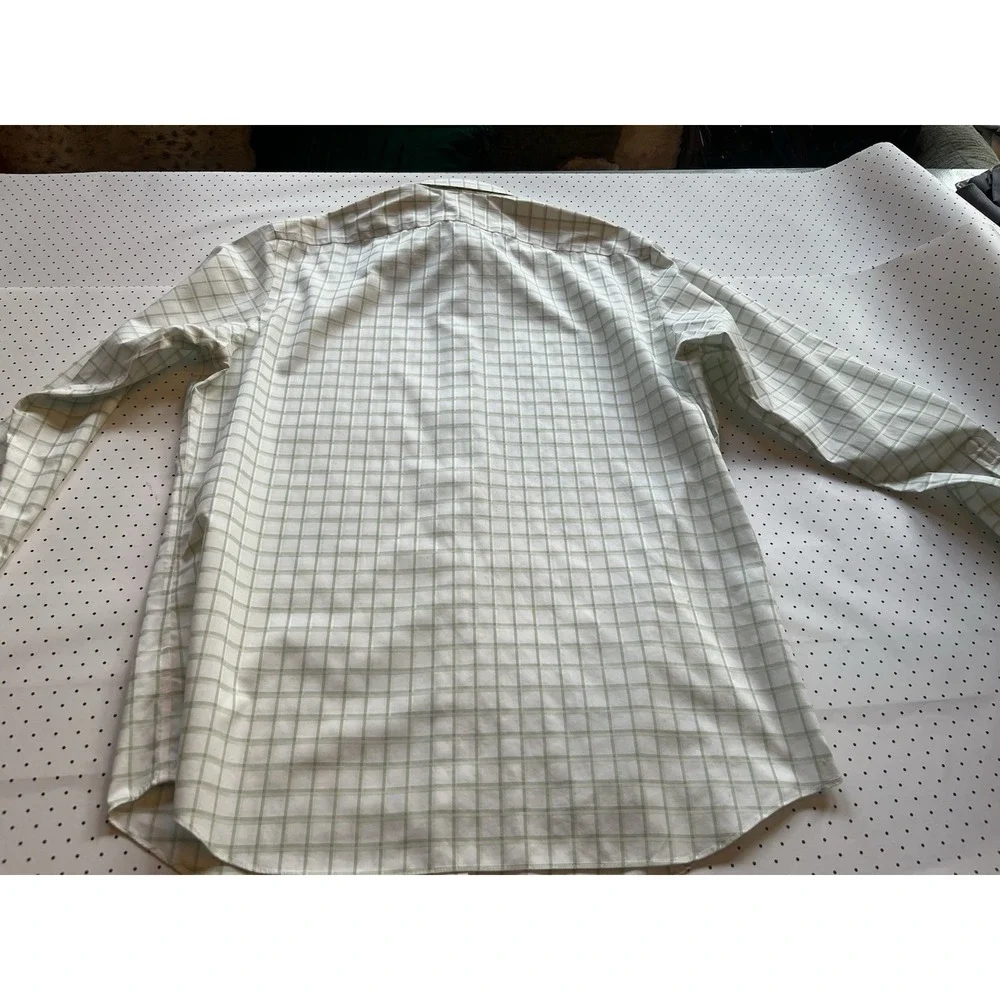 Banana Republic Non-Iron Slim Fit Windowpane‎ Dress Shirt Men's XL Green Stripe